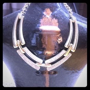 Chunky gold link necklace with diamond rhinestones